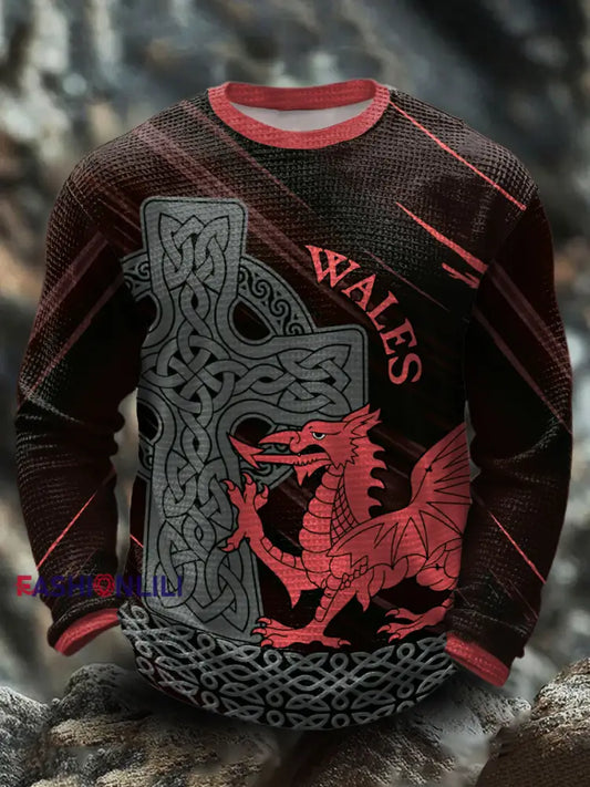 Men’s Wales Welsh Rugby Lover Printed Waffle Tops As picture / S