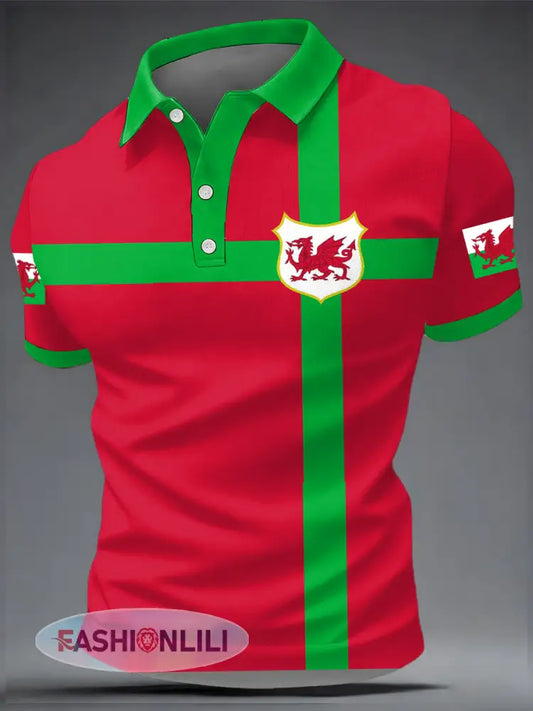 Men’s Welsh Dragon Print polo shirt - As picture / S