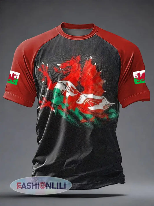 Men’s Welsh Dragon Printed Casual short sleeves t-shirt - As picture / S