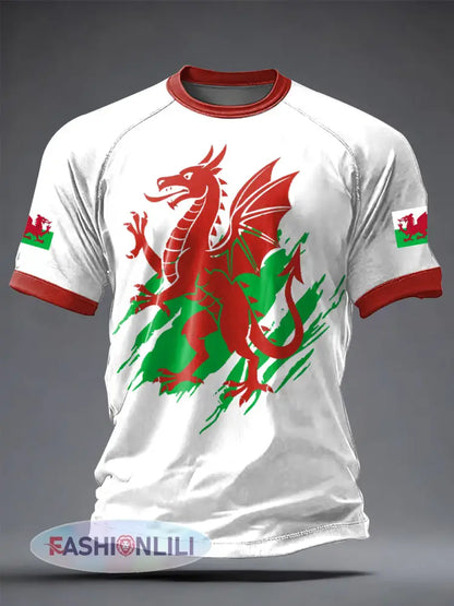 Men’s Welsh Dragon Printed Casual short sleeves t-shirt - White / S