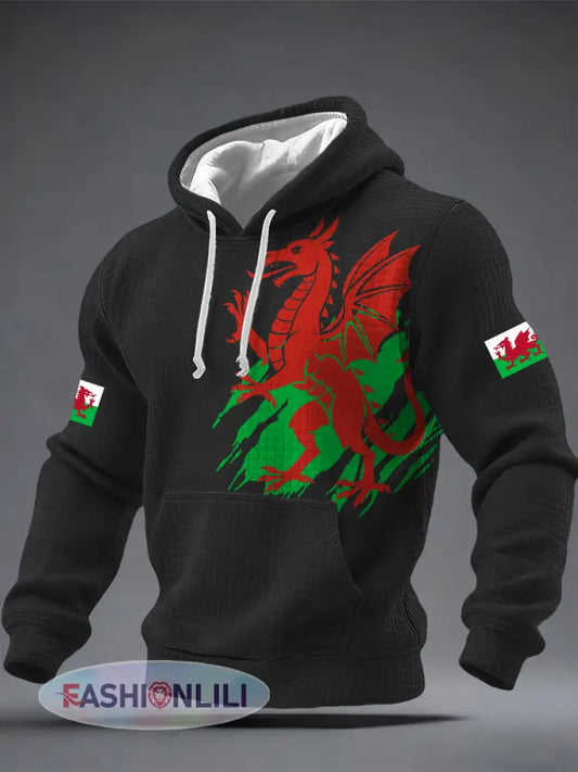 Men’s Welsh Dragon Printed Hoodie - Black / S