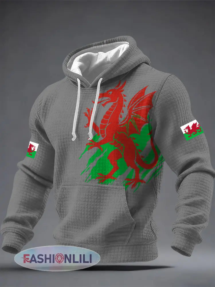 Men’s Welsh Dragon Printed Hoodie - Gray / S