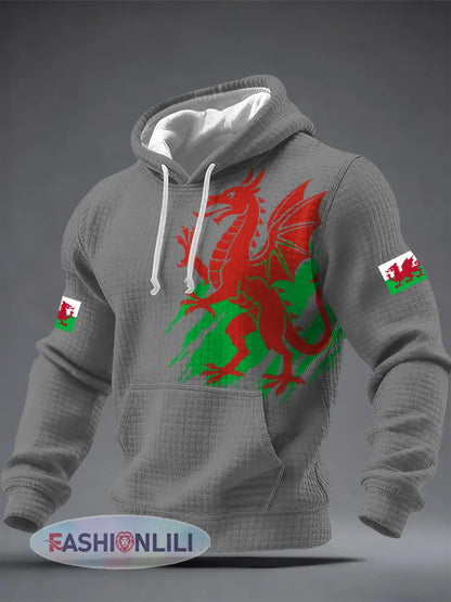 Men’s Welsh Dragon Printed Hoodie - Gray / S