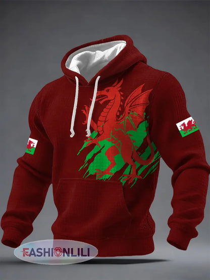 Men’s Welsh Dragon Printed Hoodie - Red / S