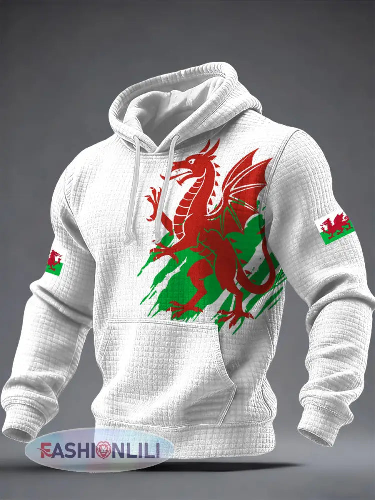 Men’s Welsh Dragon Printed Hoodie - White / S