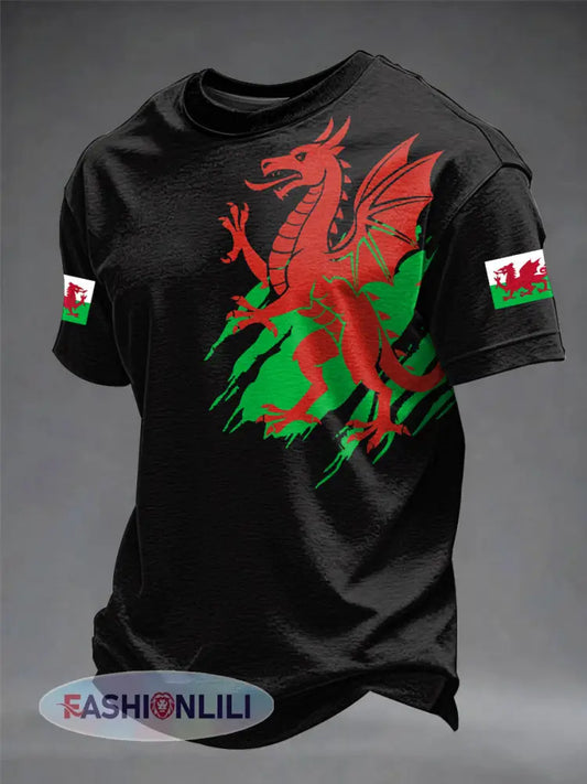 Men’s Welsh Dragon Printed T-shirt - Black / S