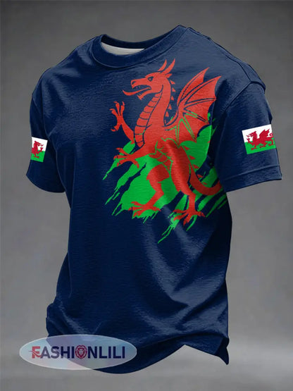 Men’s Welsh Dragon Printed T-shirt - Dark Blue / S