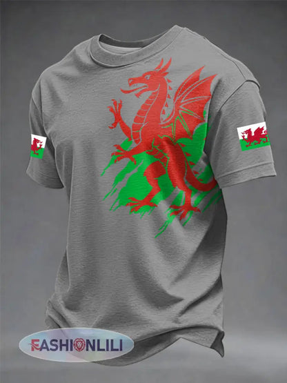 Men’s Welsh Dragon Printed T-shirt - Gray / S