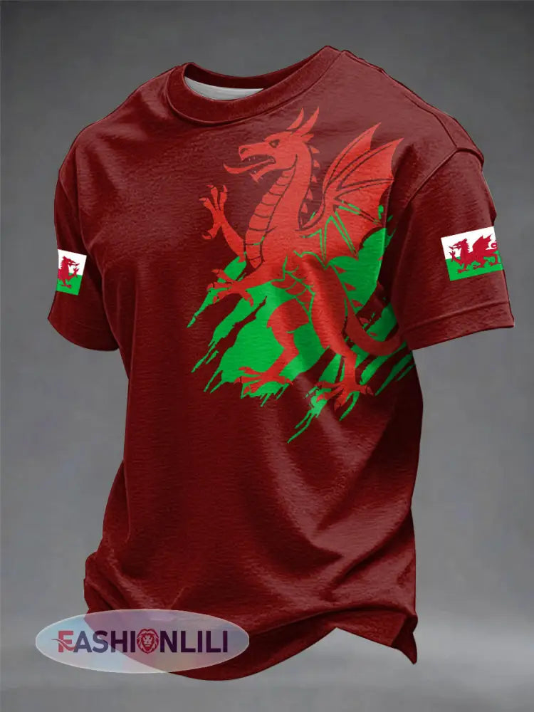 Men’s Welsh Dragon Printed T-shirt - Red / S