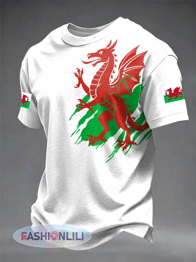 Men’s Welsh Dragon Printed T-shirt - White / S