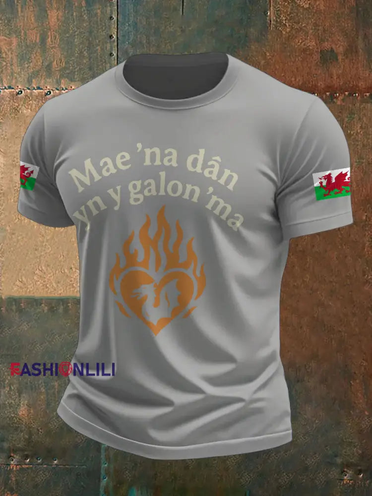 Men’s Welsh Rugby Lover Printed T-shirt Light Gray / S