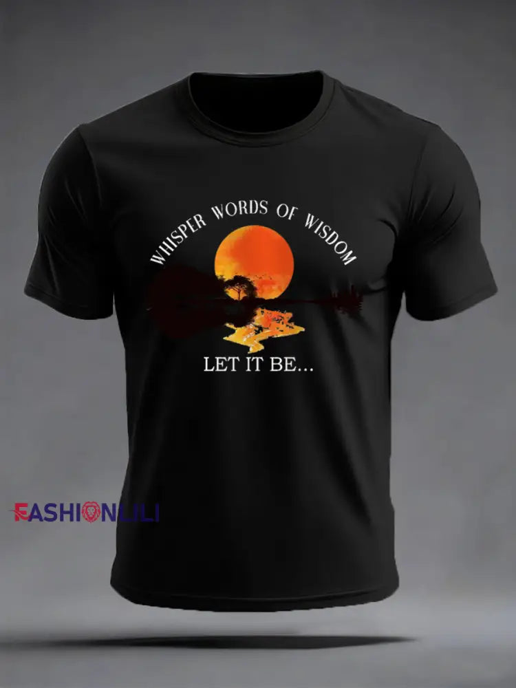 Men’s Whisper Words of Wisdom Let it Be Beatles Guitar Print Casual Tee Black / S