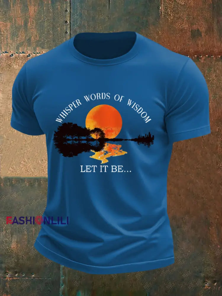 Men’s Whisper Words of Wisdom Let it Be Beatles Guitar Print Casual Tee Blue / S