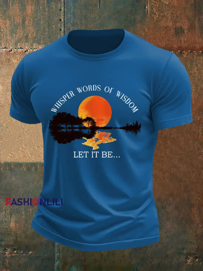 Men’s Whisper Words of Wisdom Let it Be Beatles Guitar Print Casual Tee Blue / S