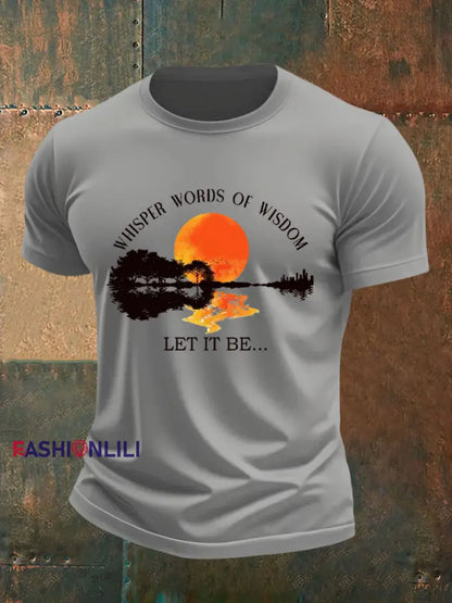 Men’s Whisper Words of Wisdom Let it Be Beatles Guitar Print Casual Tee Light Gray / S