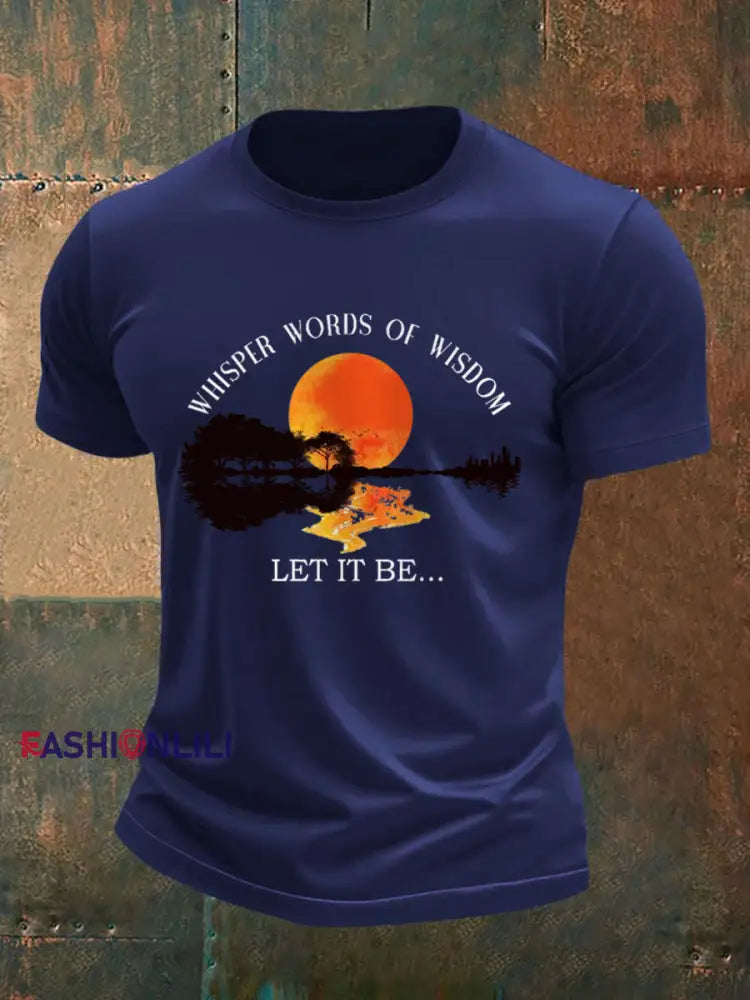 Men’s Whisper Words of Wisdom Let it Be Beatles Guitar Print Casual Tee Navy Blue / S