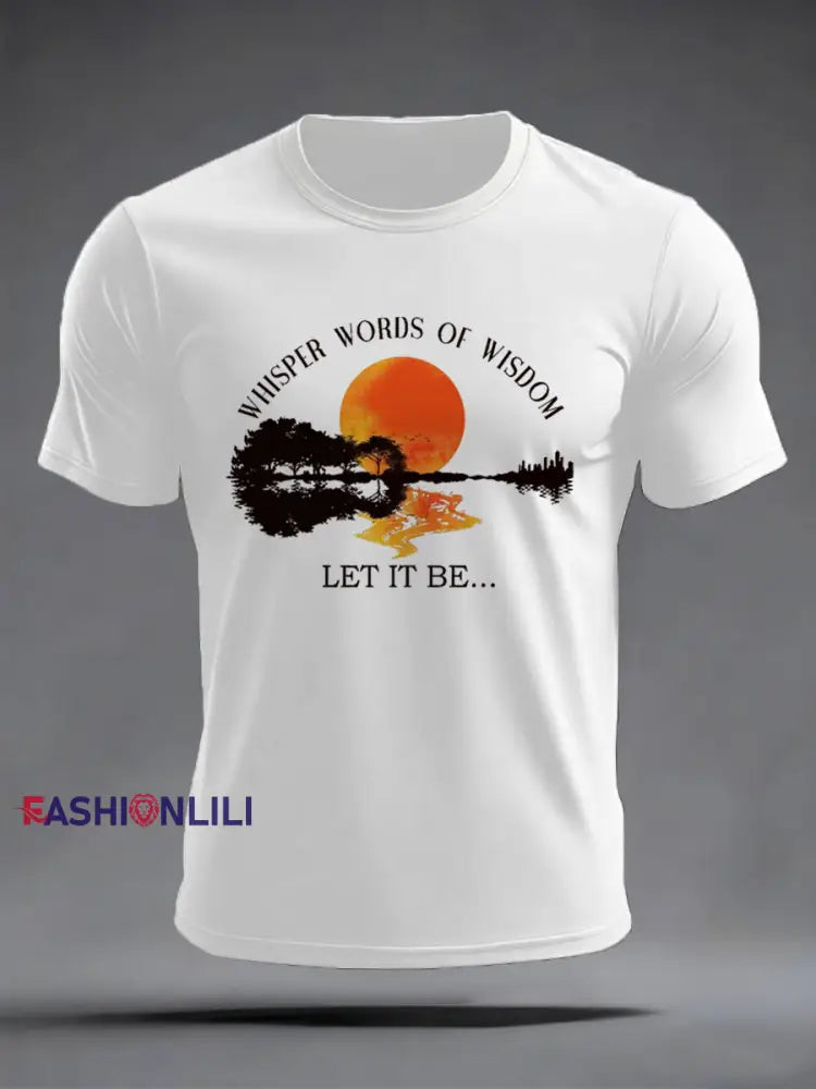Men’s Whisper Words of Wisdom Let it Be Beatles Guitar Print Casual Tee White / S