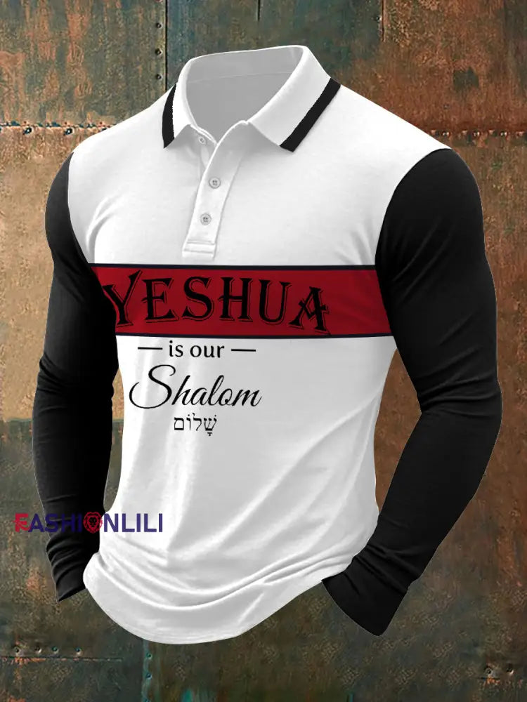 Men’s Yeshua Casual Long-Sleeve Polo Black / S