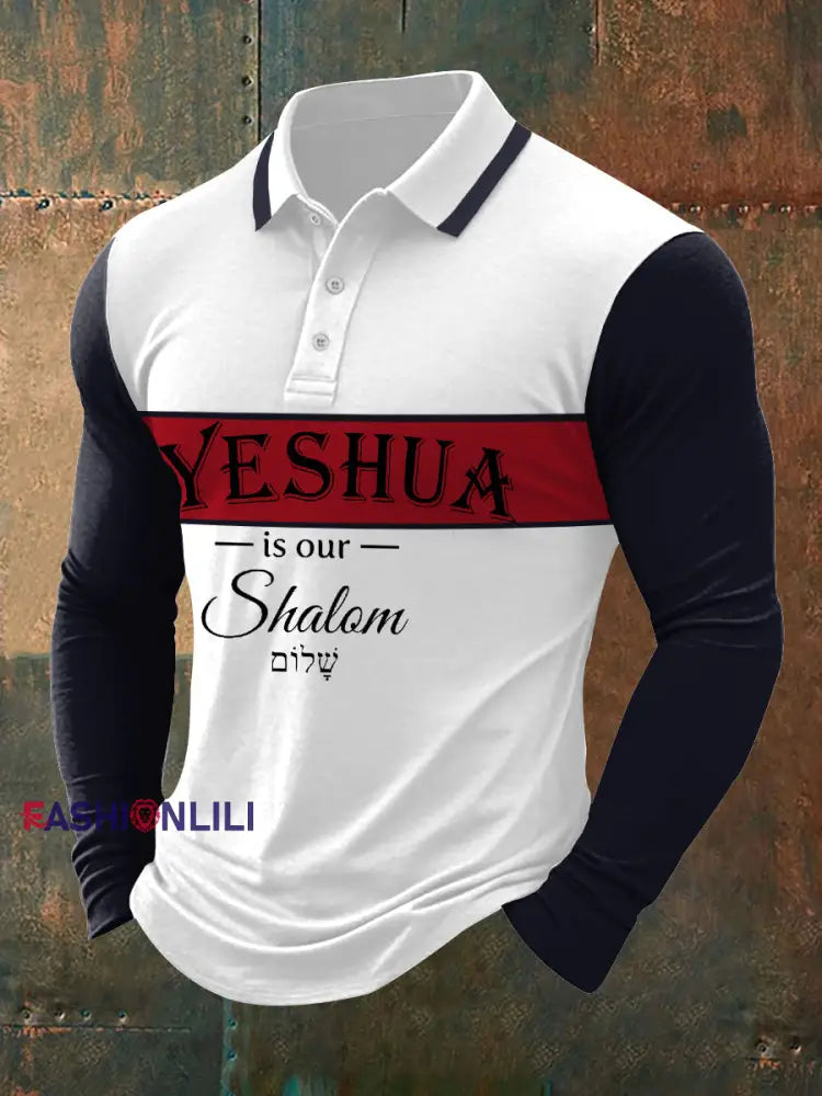 Men’s Yeshua Casual Long-Sleeve Polo Navy Blue / S