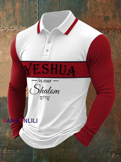 Men’s Yeshua Casual Long-Sleeve Polo Red / S