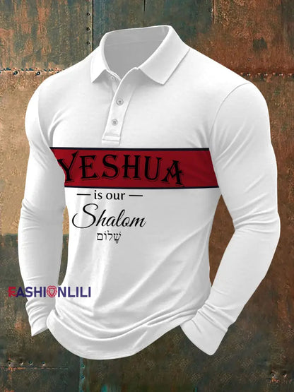 Men’s Yeshua Casual Long-Sleeve Polo White / S