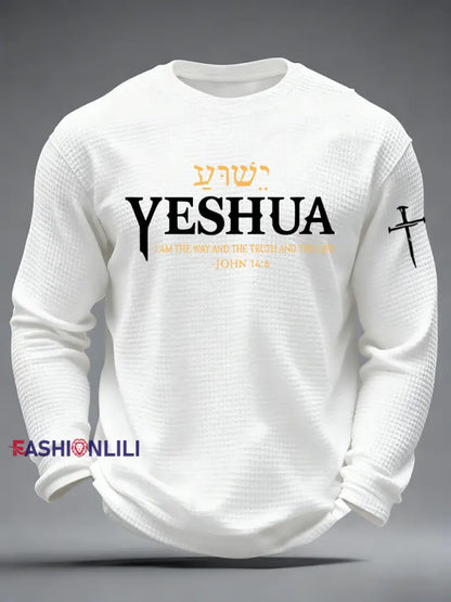 Men’s Yeshua Christian The Way The Truth & The Life John 14:6 Cross Waffle Long Sleeve T-Shirt White / S
