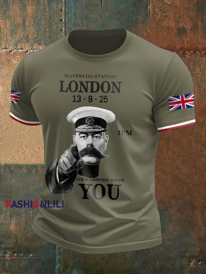 Nen’s UK Flag Waterloo Station Printed T Shirt Army Green / S