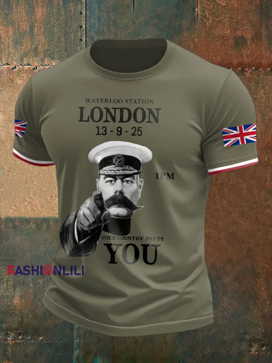 Nen’s UK Flag Waterloo Station Printed T Shirt Army Green / S