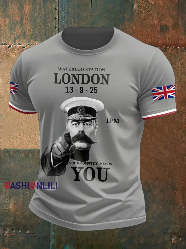 Nen’s UK Flag Waterloo Station Printed T Shirt Light Gray / S