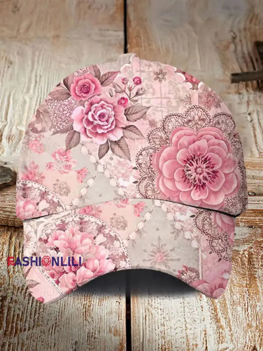 Pink Floral Print Casual Unisex Hat Pink / S