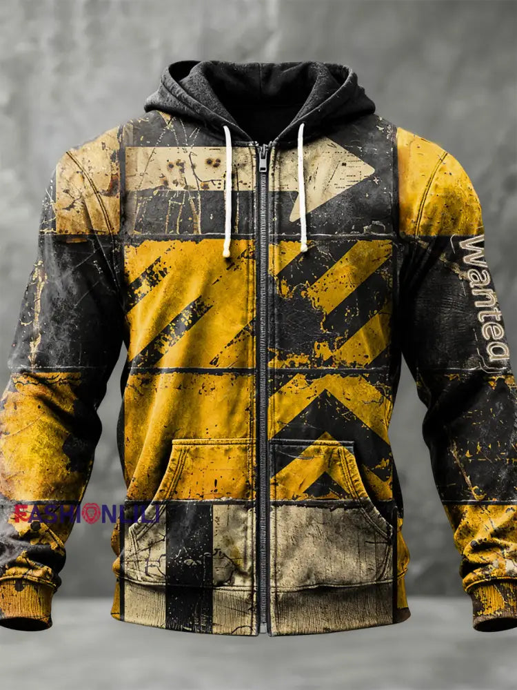 Retro City Code Warning Sign Casual Zipper Hoodie Multicolour / S