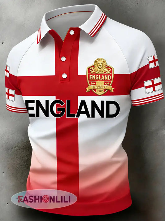 Retro England Football Fan Art Print Casual Jersey - A / S