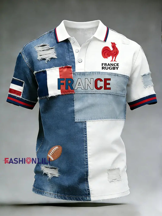 Retro French Rugby Style Casual Polo Shirt A / S
