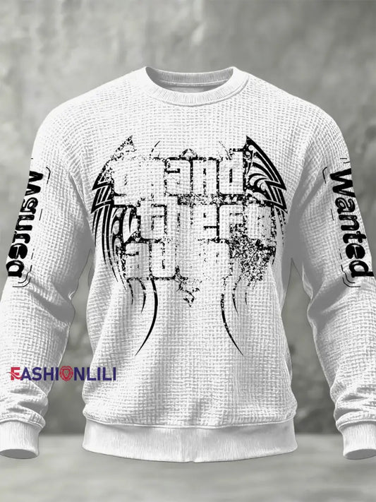 Retro GTA Totem Casual Waffle Weave Crewneck Pullover White / S