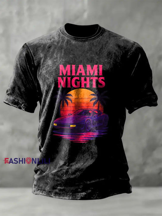 Retro Miami Night Neon Casual T-Shirt Black / S