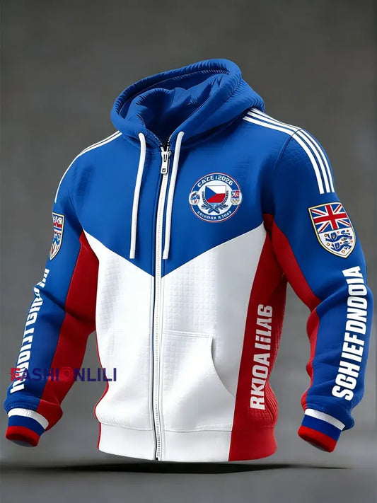 Retro UK British Football Scotland Printed Casual Zip-Up Jacket Blue / S