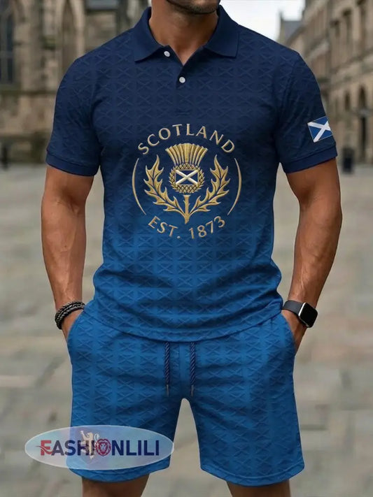 Retro UK Scotland Football Lover 2026 Casual Polo & Shorts Set - Blue / S