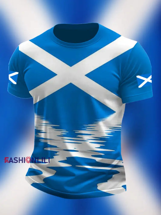 Scotland Flag Printed Vintage Fashion Loose Short Sleeve T-Shirt Blue / S