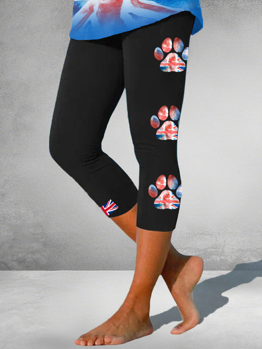 Women's UK Flag Watercolor Paws Printed Leggings