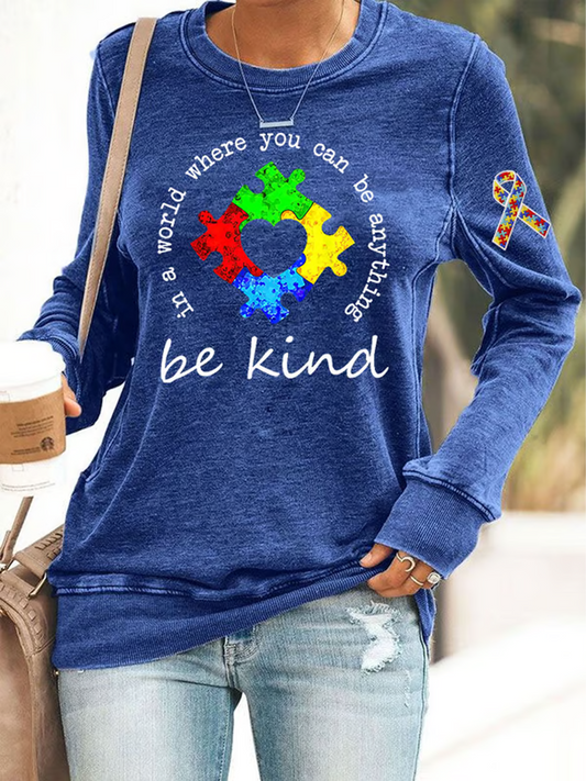 Women's Be Kind Autism Awareness Polyester Waisted Sweatshirt