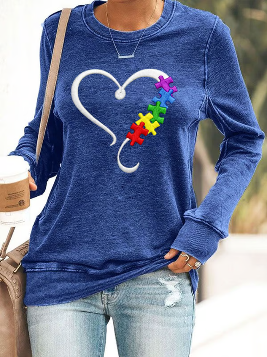 Women's  Autism Awareness Ribbon Polyester Waisted Sweatshirt