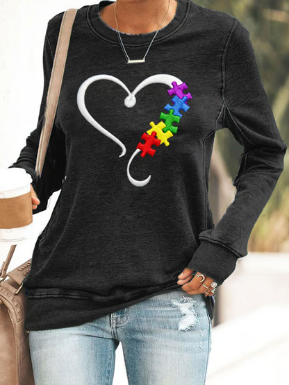Women's  Autism Awareness Ribbon Polyester Waisted Sweatshirt