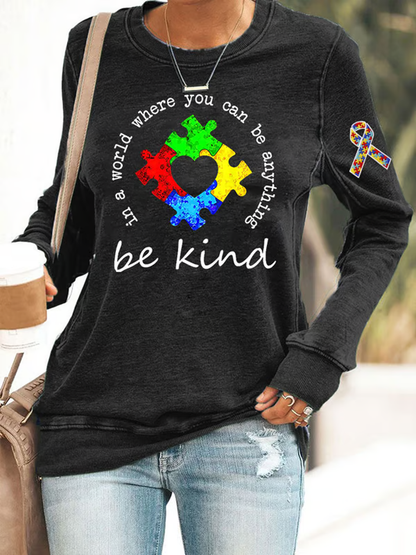 Women's Be Kind Autism Awareness Polyester Waisted Sweatshirt