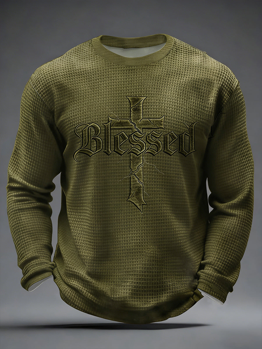 Men's Christian Blessed Cross Waffle Long Sleeve T-Shirt