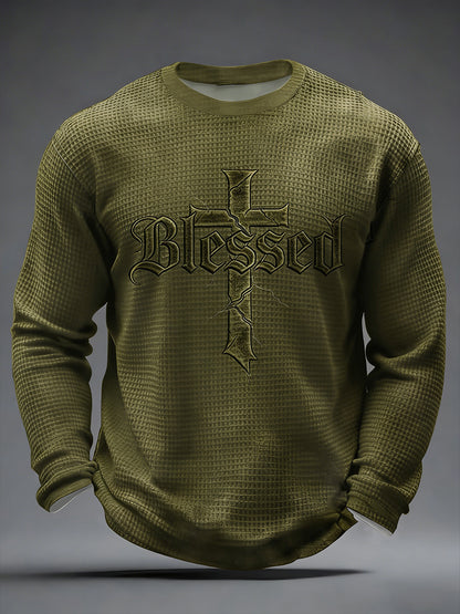 Men's Christian Blessed Cross Waffle Long Sleeve T-Shirt