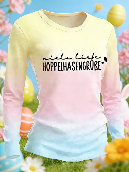 Women's Easter Printed Round neck long sleeves T-shirt