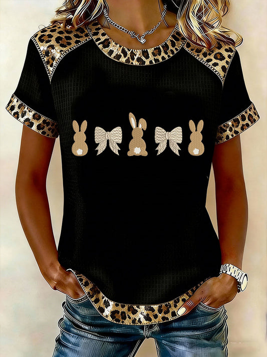 Women's Easter Bunny Print Casual Short Sleeved T-Shirt