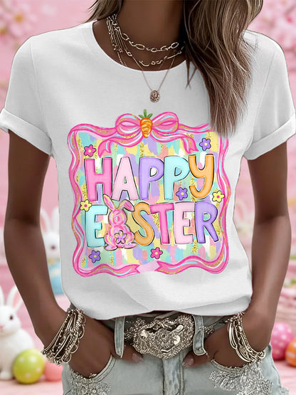 Women's Happy Easter Print Casual Tee