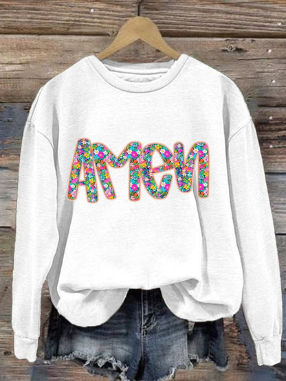 Women's Christian Easter Floral Glitter Amen sweatshirt