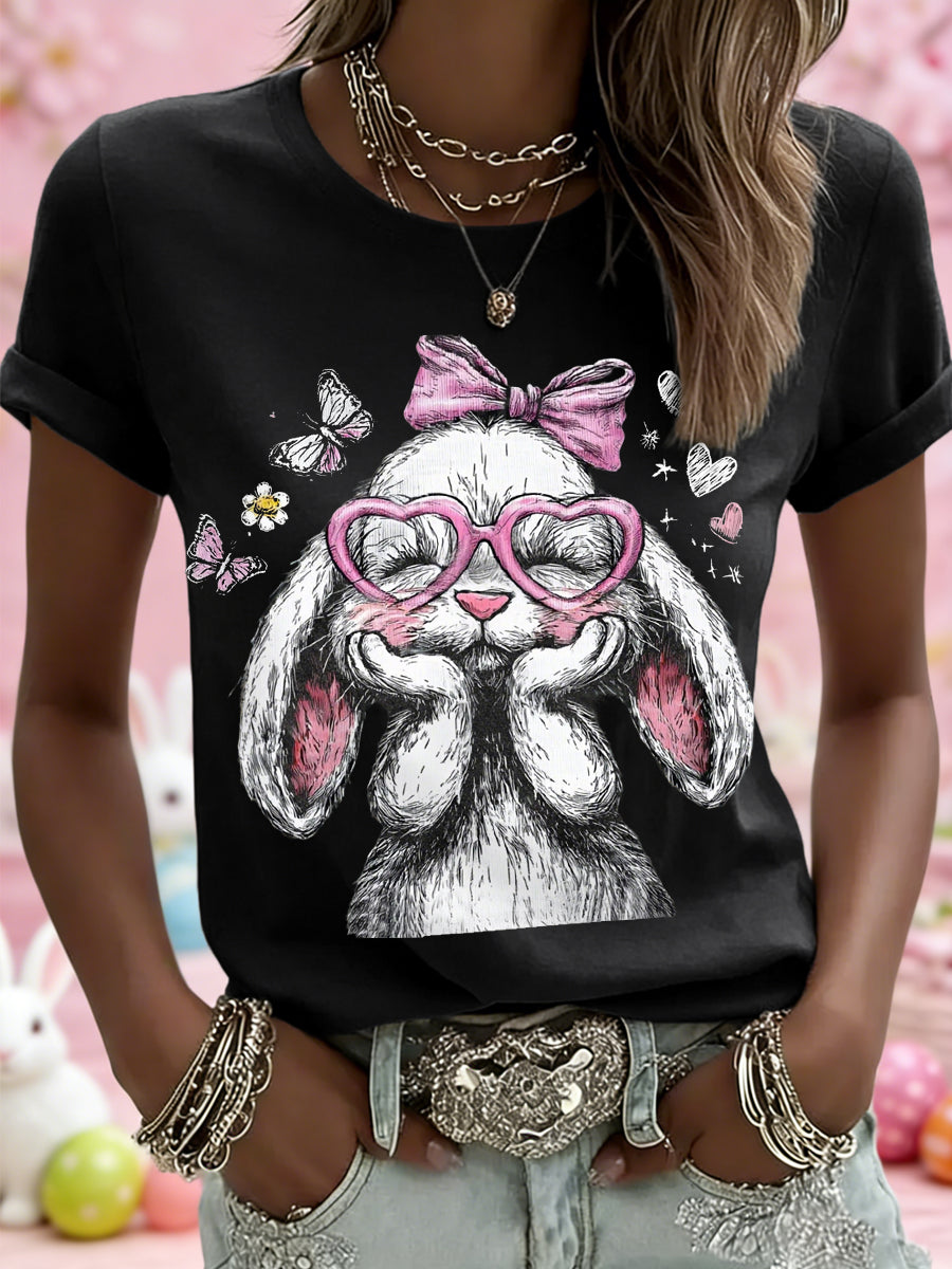 Women's Cute Easter Bunny Print Casual Tee